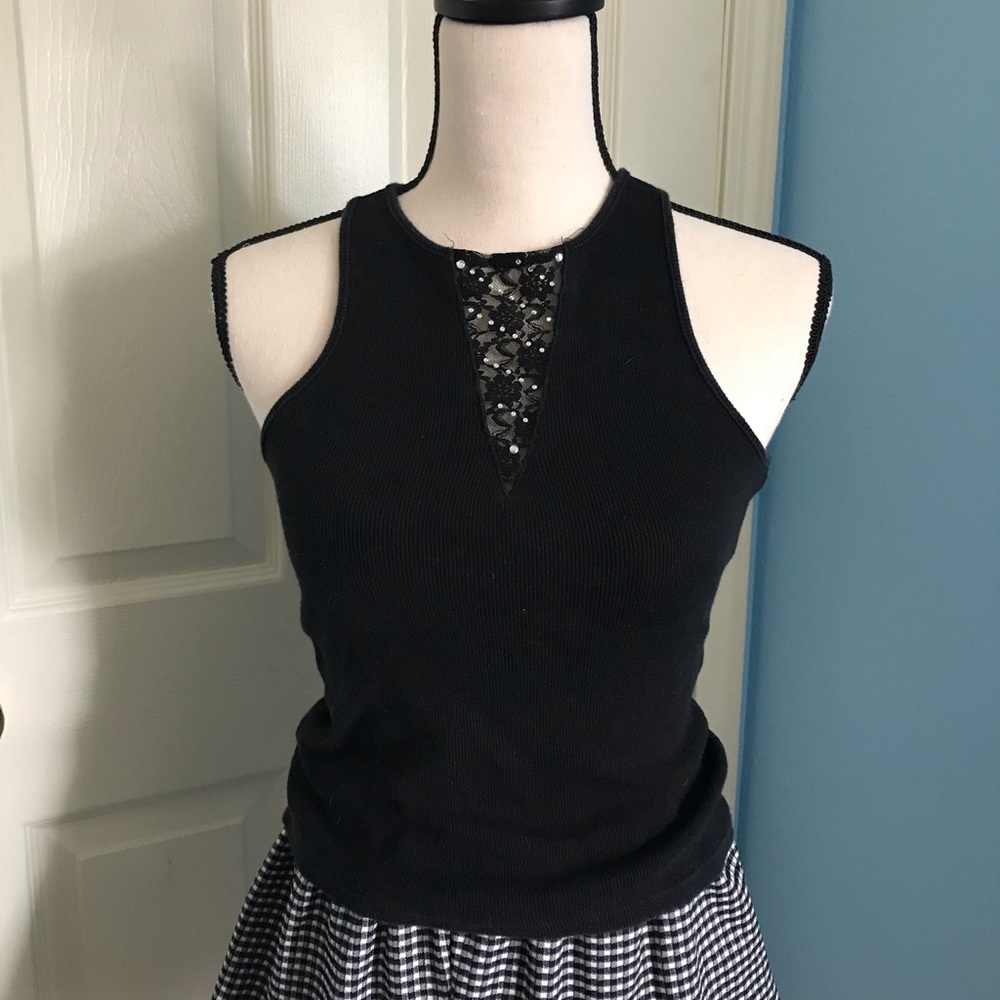 Black Racerback Tank Top with Lace